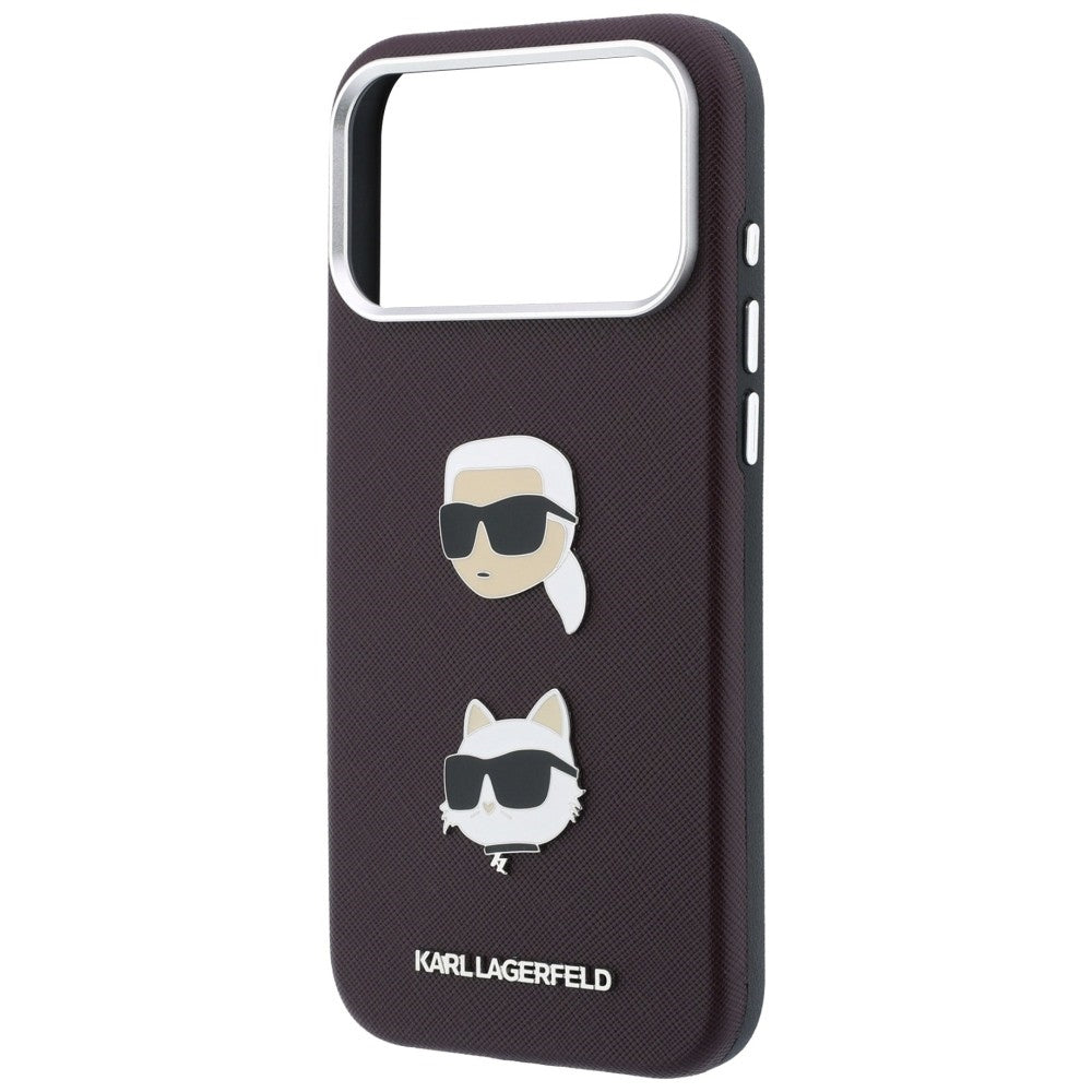 Custodia per Apple iPhone 18 Pro / 17 Pro, Karl Lagerfeld, Saffiano Crossbody Karl & Choupette Head's Pins Logo, color bordeaux