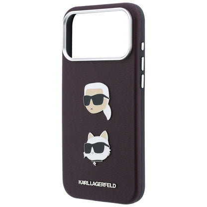 Custodia per Apple iPhone 18 Pro / 17 Pro, Karl Lagerfeld, Saffiano Crossbody Karl & Choupette Head's Pins Logo, color bordeaux