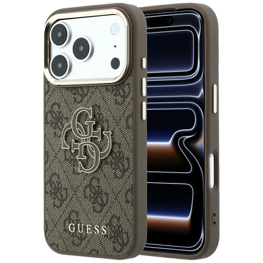 Custodia per Apple iPhone 18 Pro Max / 17 Pro Max, Guess, Logo 4G Grande in Resina, Marrone