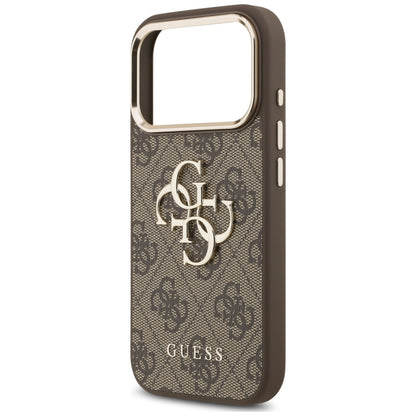 Coque pour Apple iPhone 18 Pro Max / 17 Pro Max, Guess, Logo Classique 4G avec Lanière, Marron Doré