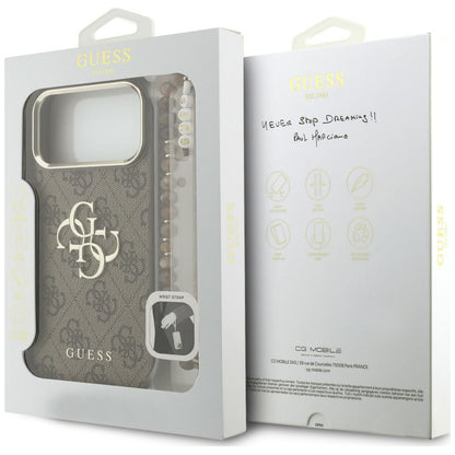 Coque pour Apple iPhone 18 Pro Max / 17 Pro Max, Guess, Logo Classique 4G avec Lanière, Marron Doré