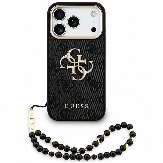 Custodia per Apple iPhone 18 Pro Max / 17 Pro Max, Guess, 4G Classic Logo con Cinturino, Nero Oro