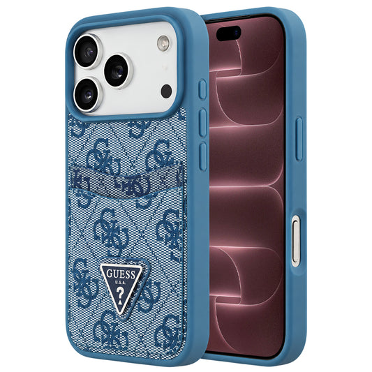 Coque pour Apple iPhone 18 Pro Max / 17 Pro Max, Guess, 4G Double Card Triangle, bleue