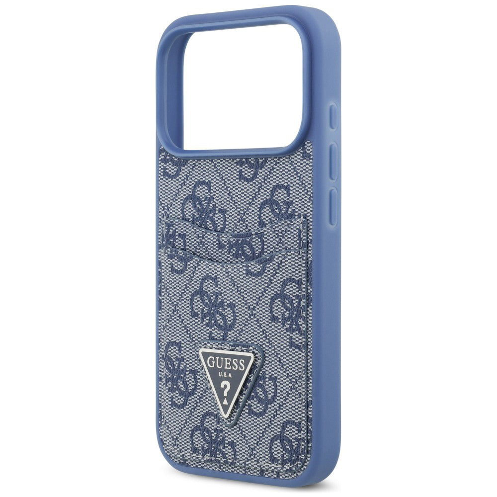 Custodia per Apple iPhone 18 Pro Max / 17 Pro Max, Guess, 4G Double Card Triangle, blu
