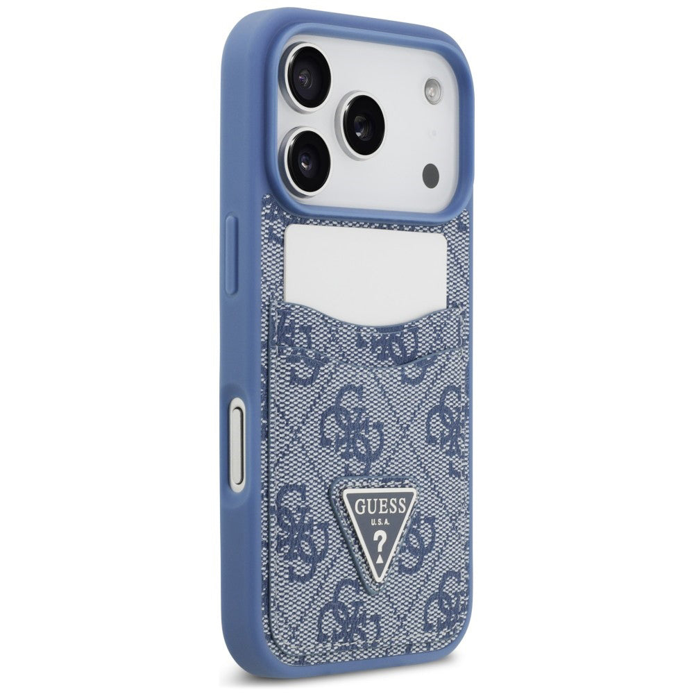 Custodia per Apple iPhone 18 Pro Max / 17 Pro Max, Guess, 4G Double Card Triangle, blu
