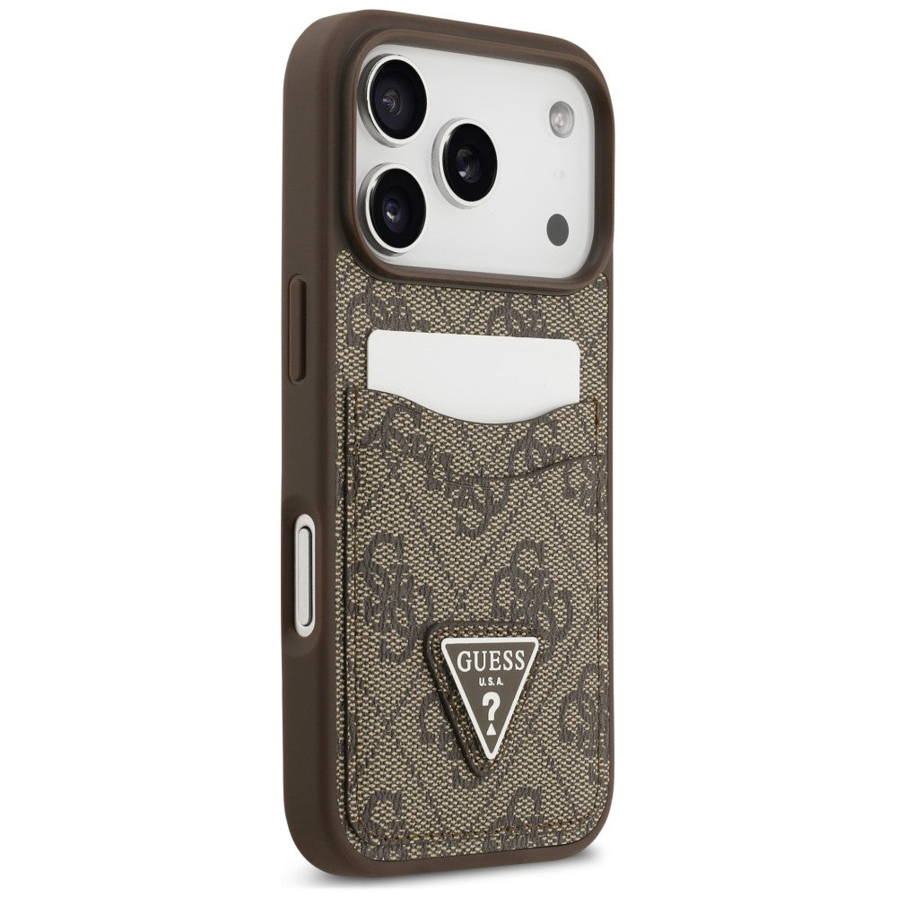 Custodia per Apple iPhone 18 Pro Max / 17 Pro Max, Guess, 4G Double Card Triangle, Marrone