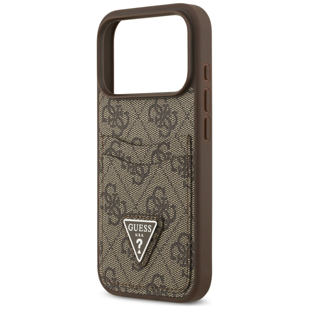 Custodia per Apple iPhone 18 Pro Max / 17 Pro Max, Guess, 4G Double Card Triangle, Marrone