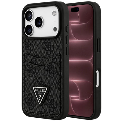 Custodia per Apple iPhone 18 Pro Max / 17 Pro Max, Guess, 4G Double Card Triangle, nera