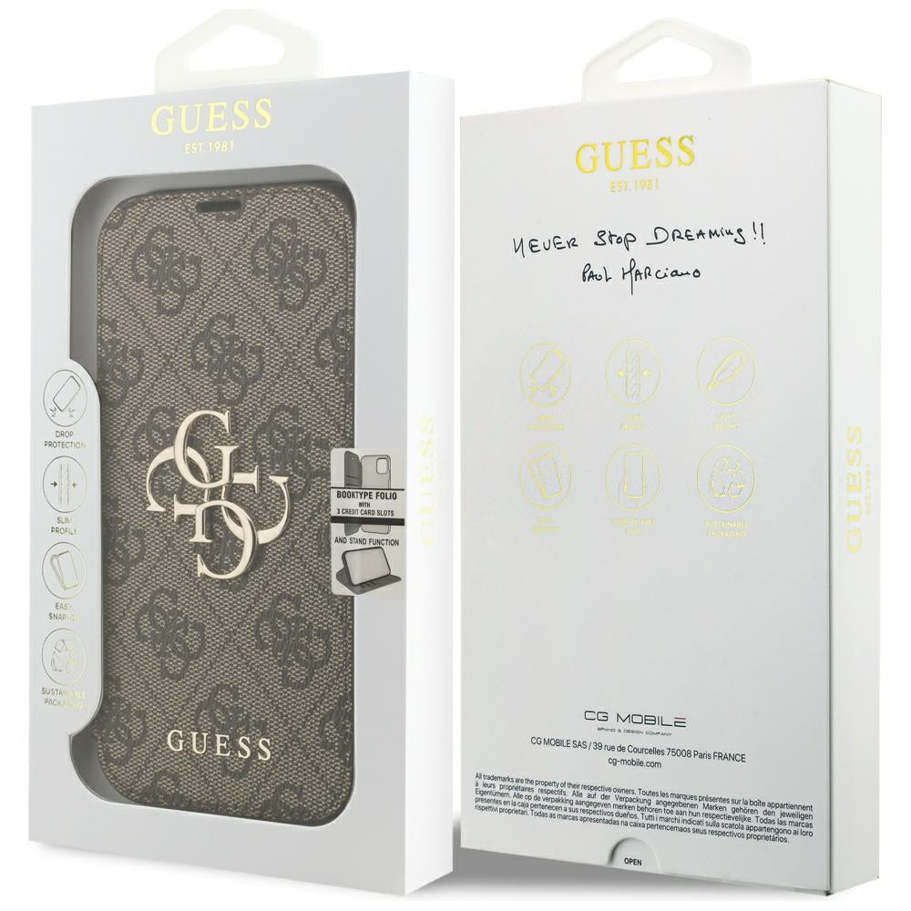 Hülle für Apple iPhone 18 Pro Max / 17 Pro Max, Guess, 4G Metall-Logo, Braun