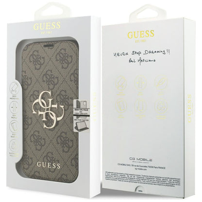 Hülle für Apple iPhone 18 Pro Max / 17 Pro Max, Guess, 4G Metall-Logo, Braun