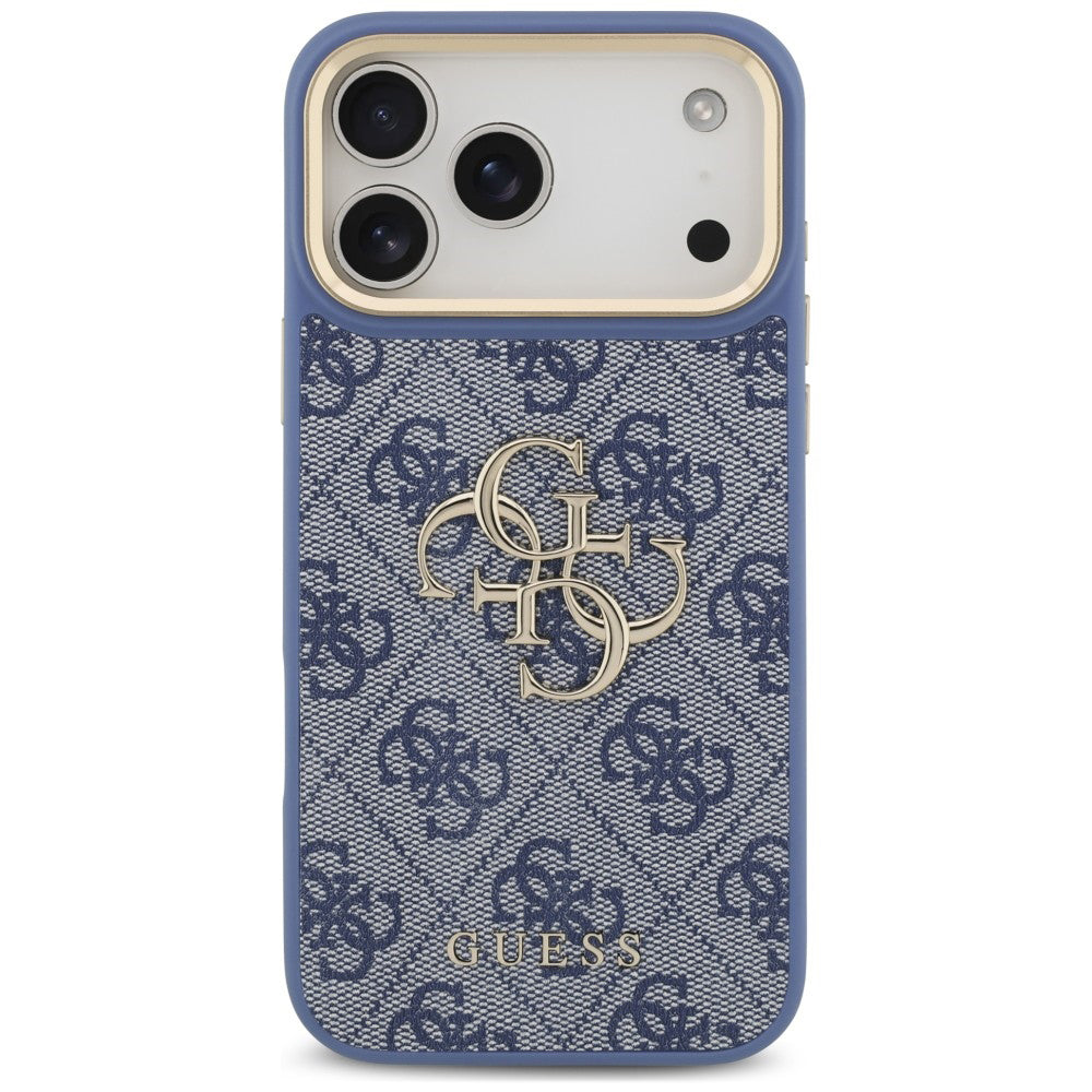 Coque pour Apple iPhone 18 Pro Max / 17 Pro Max, Guess, Big 4G Classic Logo & Big Strap Metal Buttons, bleue