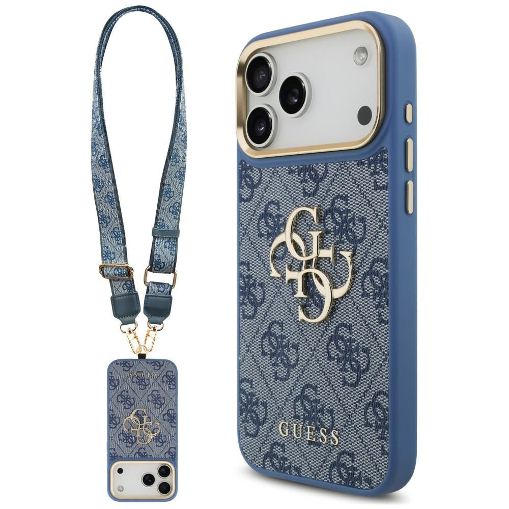 Coque pour Apple iPhone 18 Pro Max / 17 Pro Max, Guess, Big 4G Classic Logo & Big Strap Metal Buttons, bleue