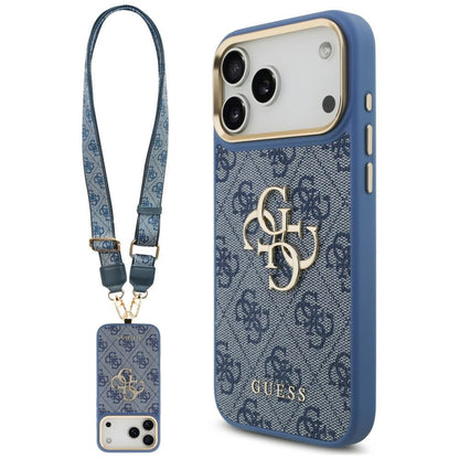 Coque pour Apple iPhone 18 Pro Max / 17 Pro Max, Guess, Big 4G Classic Logo & Big Strap Metal Buttons, bleue