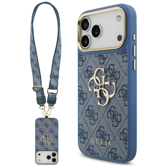 Hülle für Apple iPhone 18 Pro Max / 17 Pro Max, Guess, Big 4G Classic Logo & Big Strap Metal Buttons, Blau