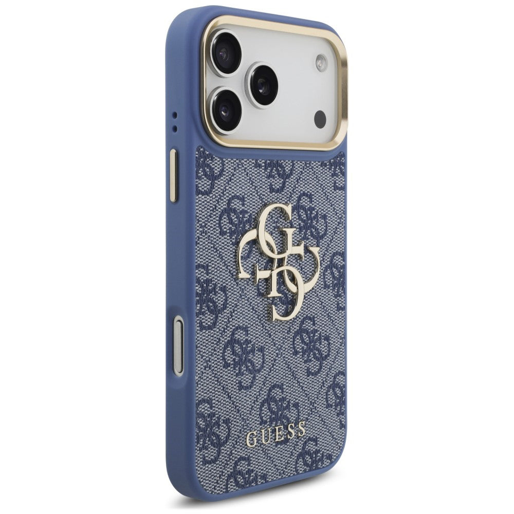 Coque pour Apple iPhone 18 Pro Max / 17 Pro Max, Guess, Big 4G Classic Logo & Big Strap Metal Buttons, bleue