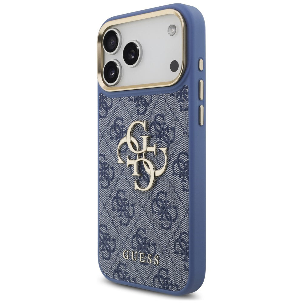 Coque pour Apple iPhone 18 Pro Max / 17 Pro Max, Guess, Big 4G Classic Logo & Big Strap Metal Buttons, bleue