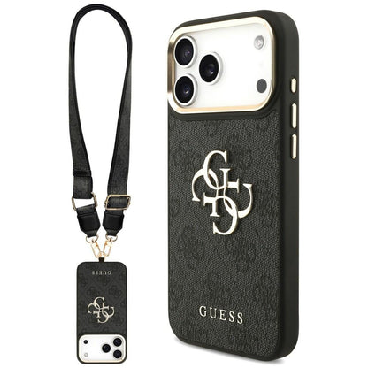 Coque pour Apple iPhone 18 Pro Max / 17 Pro Max, Guess, Big 4G Classic Logo & Big Strap Metal Buttons, noire