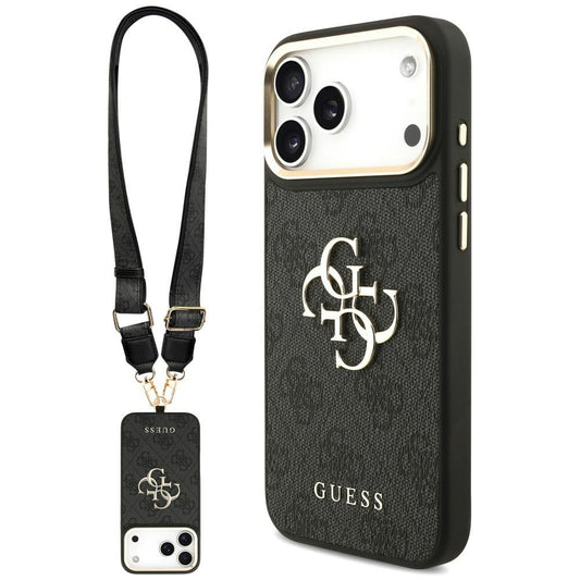 Coque pour Apple iPhone 18 Pro Max / 17 Pro Max, Guess, Big 4G Classic Logo & Big Strap Metal Buttons, noire