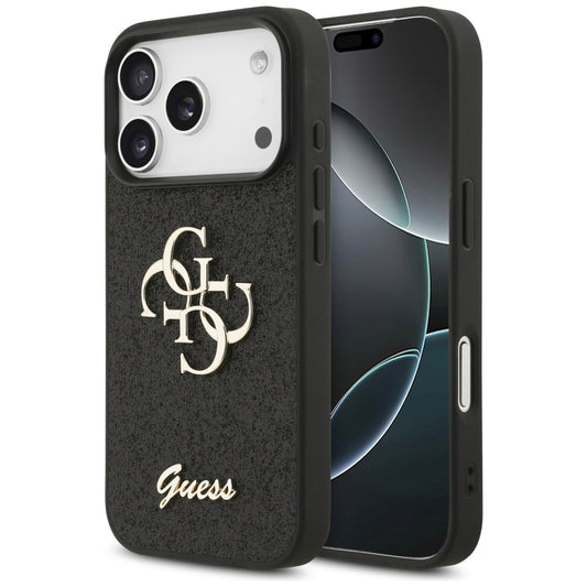 Coque pour Apple iPhone 18 Pro Max / 17 Pro Max, Guess, Fixed Glitter Big 4G, Noire