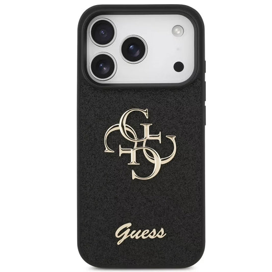 Coque pour Apple iPhone 18 Pro Max / 17 Pro Max, Guess, Fixed Glitter Big 4G, Noire