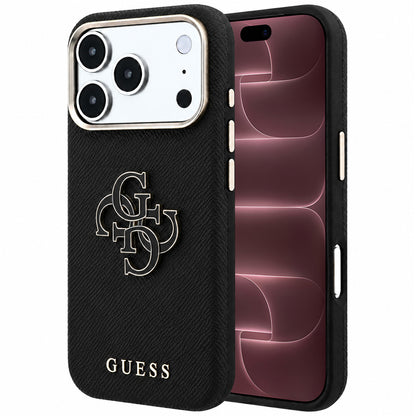 Custodia per Apple iPhone 18 Pro Max / 17 Pro Max, Guess, Logo Grande in Resina Granulata, Nera