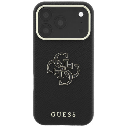 Custodia per Apple iPhone 18 Pro Max / 17 Pro Max, Guess, Logo Grande in Resina Granulata, Nera