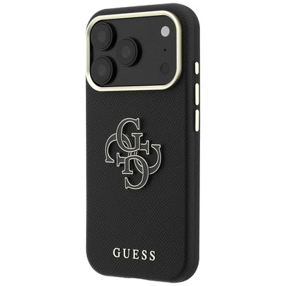 Custodia per Apple iPhone 18 Pro Max / 17 Pro Max, Guess, Logo Grande in Resina Granulata, Nera
