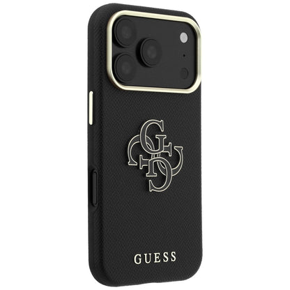 Custodia per Apple iPhone 18 Pro Max / 17 Pro Max, Guess, Logo Grande in Resina Granulata, Nera