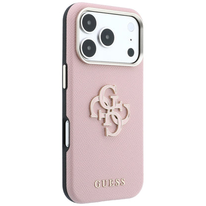 Coque pour Apple iPhone 18 Pro Max / 17 Pro Max, Guess, Grand Logo en Résine Grainée, Rose