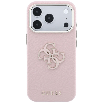 Coque pour Apple iPhone 18 Pro Max / 17 Pro Max, Guess, Grand Logo en Résine Grainée, Rose