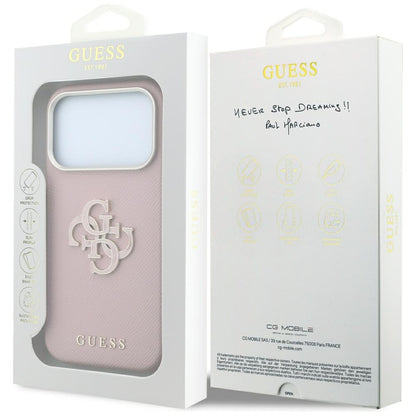 Coque pour Apple iPhone 18 Pro Max / 17 Pro Max, Guess, Grand Logo en Résine Grainée, Rose