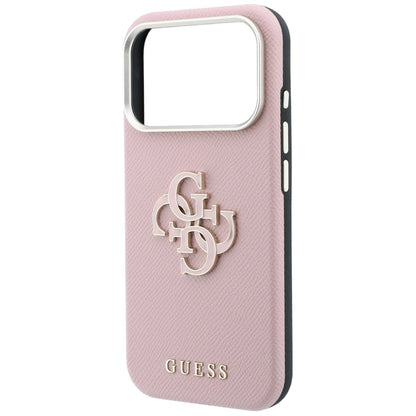Coque pour Apple iPhone 18 Pro Max / 17 Pro Max, Guess, Grand Logo en Résine Grainée, Rose