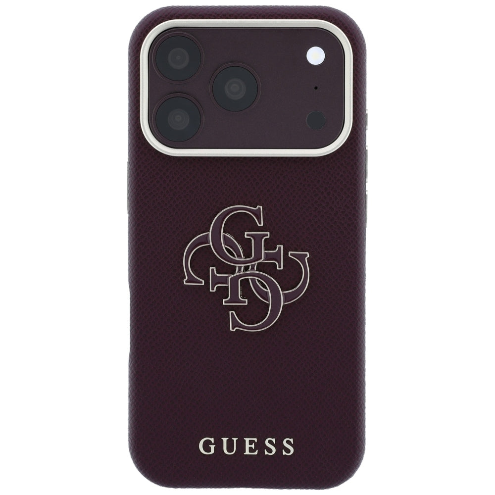 Custodia per Apple iPhone 18 Pro Max / 17 Pro Max, Guess, Logo Grande in Resina Granulata, Vinaccia