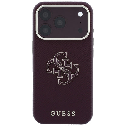 Custodia per Apple iPhone 18 Pro Max / 17 Pro Max, Guess, Logo Grande in Resina Granulata, Vinaccia