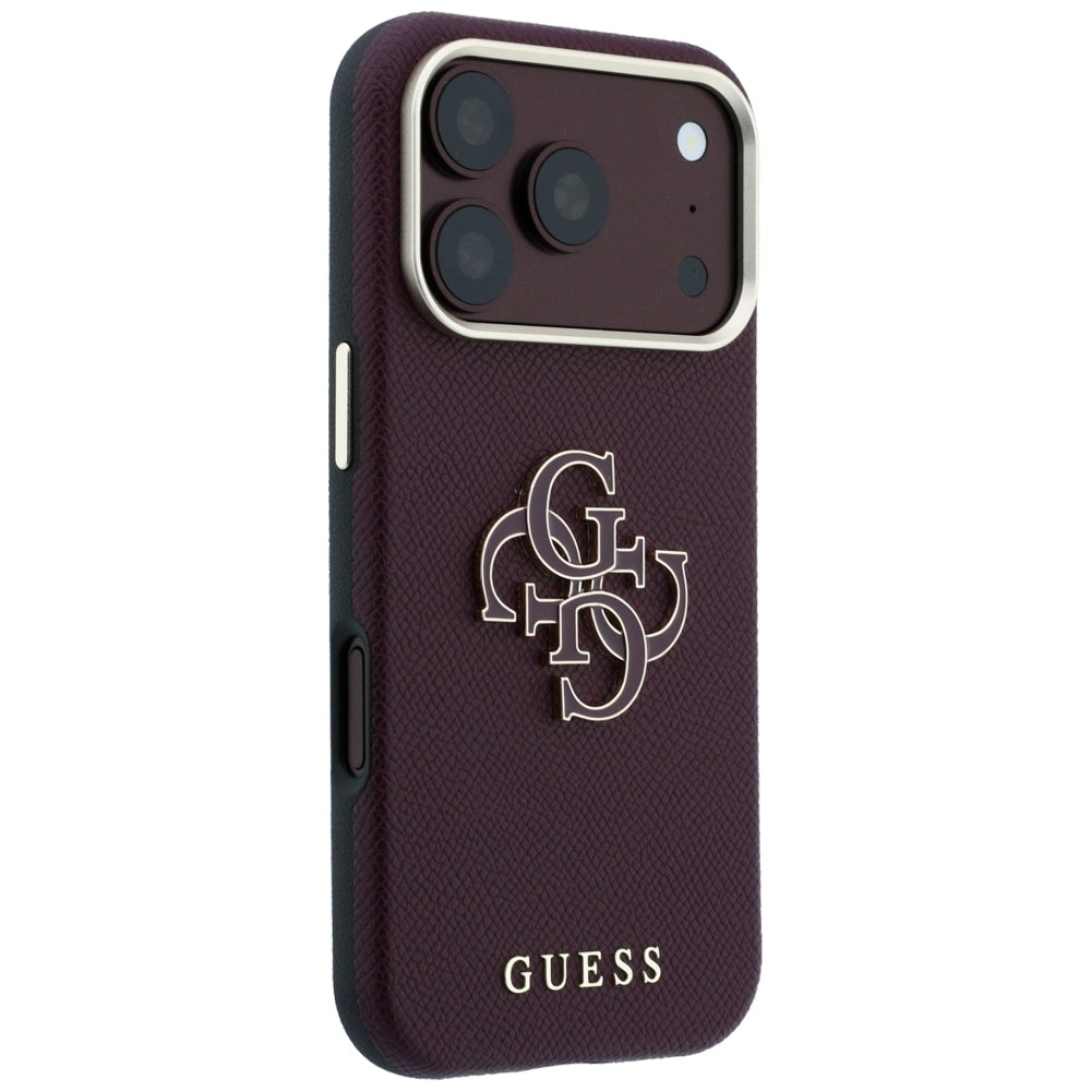 Custodia per Apple iPhone 18 Pro Max / 17 Pro Max, Guess, Logo Grande in Resina Granulata, Vinaccia