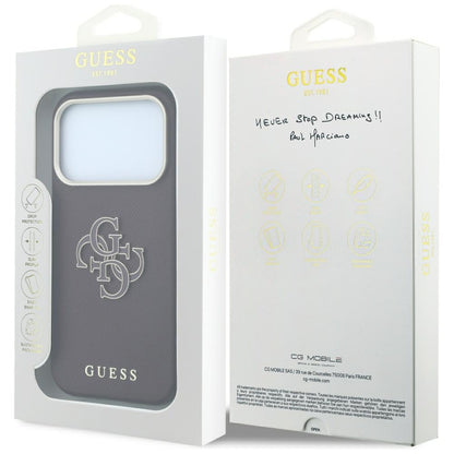 Custodia per Apple iPhone 18 Pro Max / 17 Pro Max, Guess, Logo Grande in Resina Granulata, Vinaccia