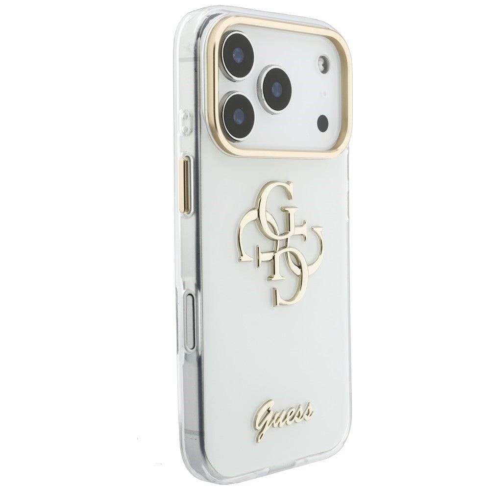 Coque pour Apple iPhone 18 Pro Max / 17 Pro Max, Guess, IML 4G Metal Script, Blanche