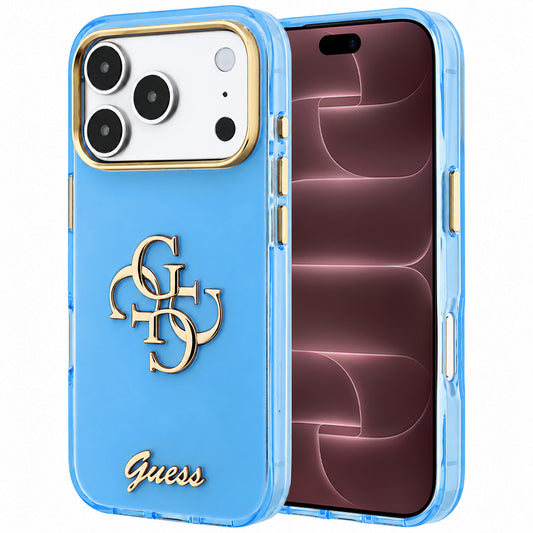 Custodia per Apple iPhone 18 Pro Max / 17 Pro Max, Guess, IML 4G Metal Script, Blu