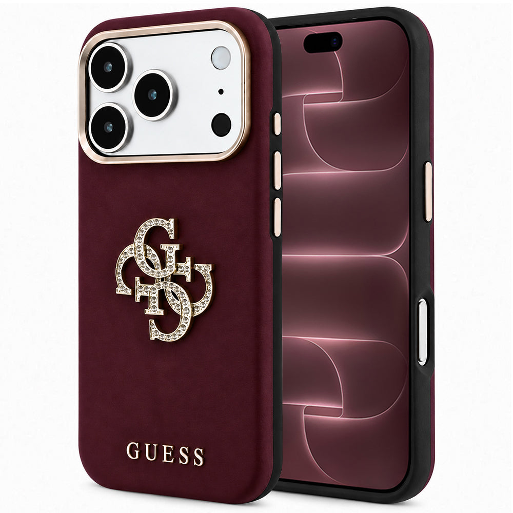 Hülle für Apple iPhone 18 Pro Max / 17 Pro Max, Guess, Glattes großes Strass-Logo, Weinrot