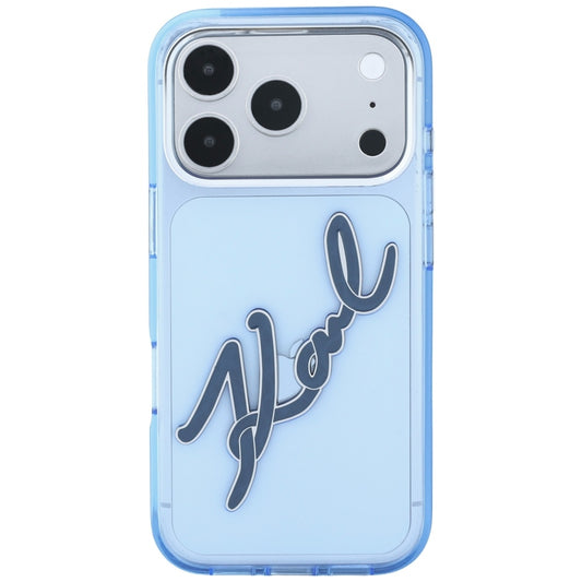 Custodia per Apple iPhone 18 Pro Max / 17 Pro Max, Karl Lagerfeld, IML Big Signature Resin Logo Cornice in Metallo, Blu