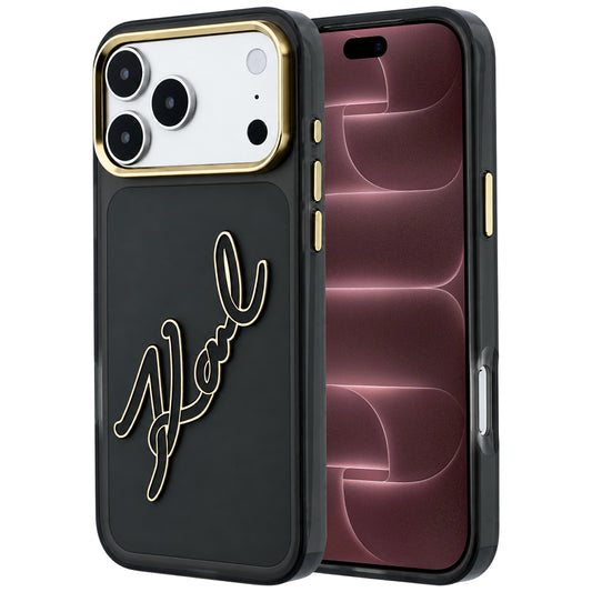 Custodia per Apple iPhone 18 Pro Max / 17 Pro Max, Karl Lagerfeld, IML Big Signature Resina Logo Cornice Metallica, Nera