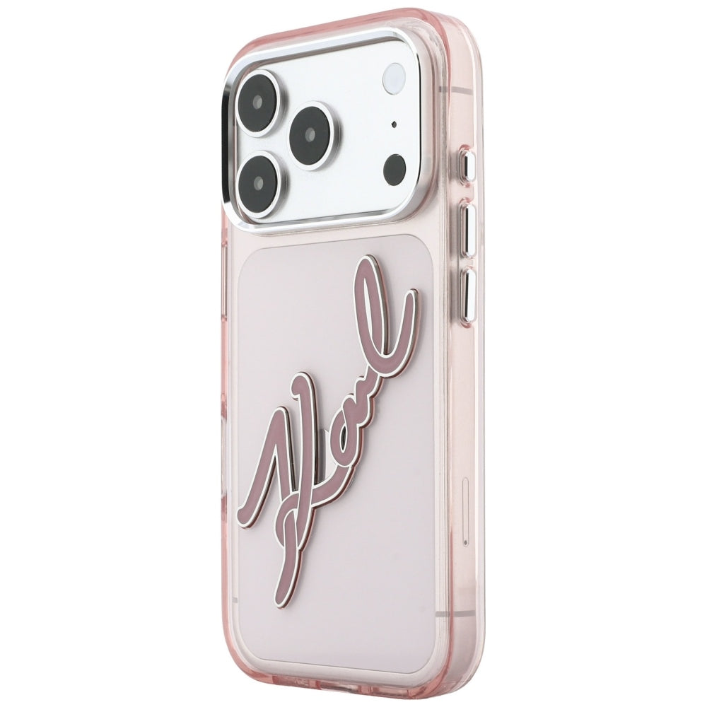 Custodia per Apple iPhone 18 Pro Max / 17 Pro Max, Karl Lagerfeld, IML Big Signature Resina Logo Cornice Metallica, Rosa