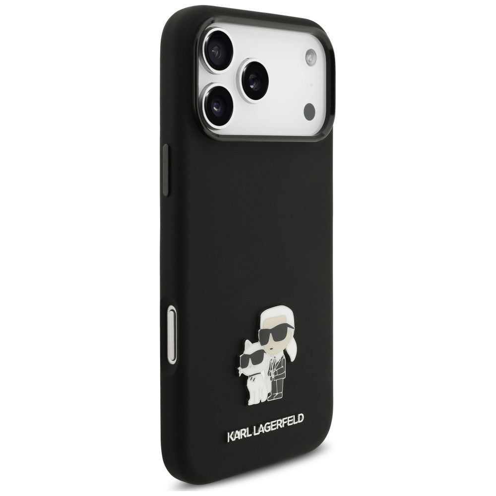 Custodia per Apple iPhone 18 Pro Max / 17 Pro Max, Karl Lagerfeld, Karl & Choupette Metal Pin, nera