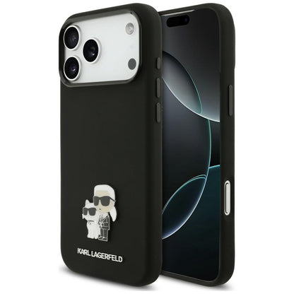 Custodia per Apple iPhone 18 Pro Max / 17 Pro Max, Karl Lagerfeld, Karl & Choupette Metal Pin, nera