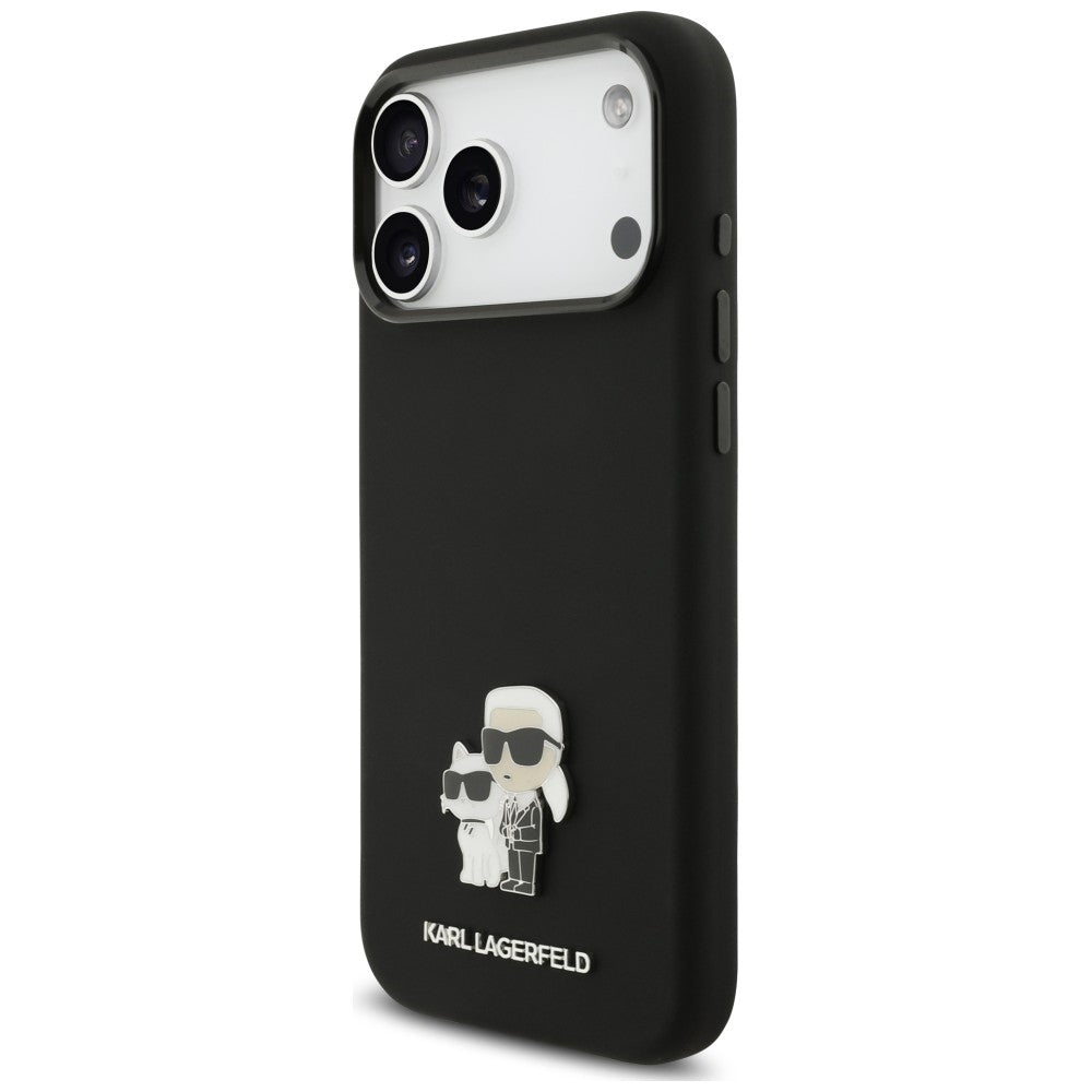 Custodia per Apple iPhone 18 Pro Max / 17 Pro Max, Karl Lagerfeld, Karl & Choupette Metal Pin, nera