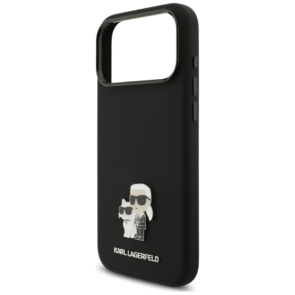 Custodia per Apple iPhone 18 Pro Max / 17 Pro Max, Karl Lagerfeld, Karl & Choupette Metal Pin, nera