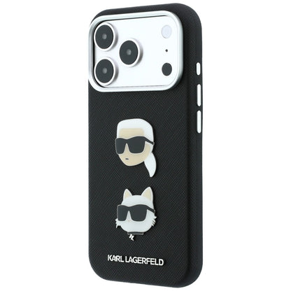 Custodia per Apple iPhone 18 Pro Max / 17 Pro Max, Karl Lagerfeld, Saffiano Crossbody Karl & Choupette Head's Pins Logo, nera
