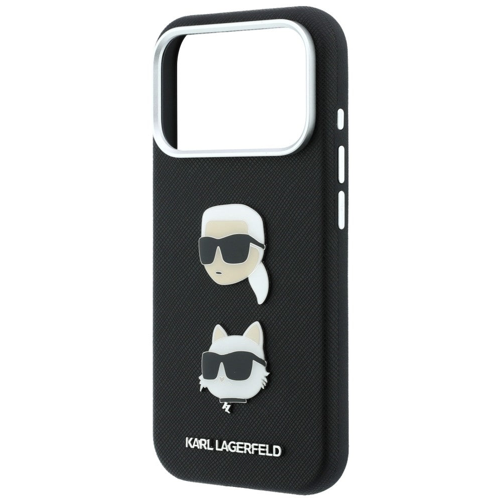 Custodia per Apple iPhone 18 Pro Max / 17 Pro Max, Karl Lagerfeld, Saffiano Crossbody Karl & Choupette Head's Pins Logo, nera