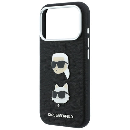 Custodia per Apple iPhone 18 Pro Max / 17 Pro Max, Karl Lagerfeld, Saffiano Crossbody Karl & Choupette Head's Pins Logo, nera