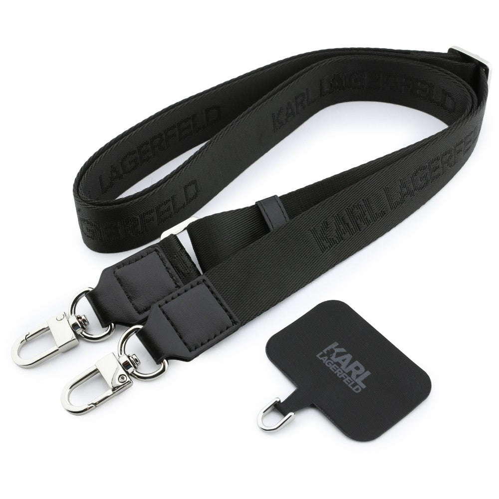 Custodia per Apple iPhone 18 Pro Max / 17 Pro Max, Karl Lagerfeld, Saffiano Crossbody Karl & Choupette Head's Pins Logo, nera
